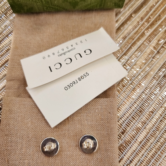 Gucci Sterling Silver Trademark Logo Engraved Earrings - Picture 7 of 9